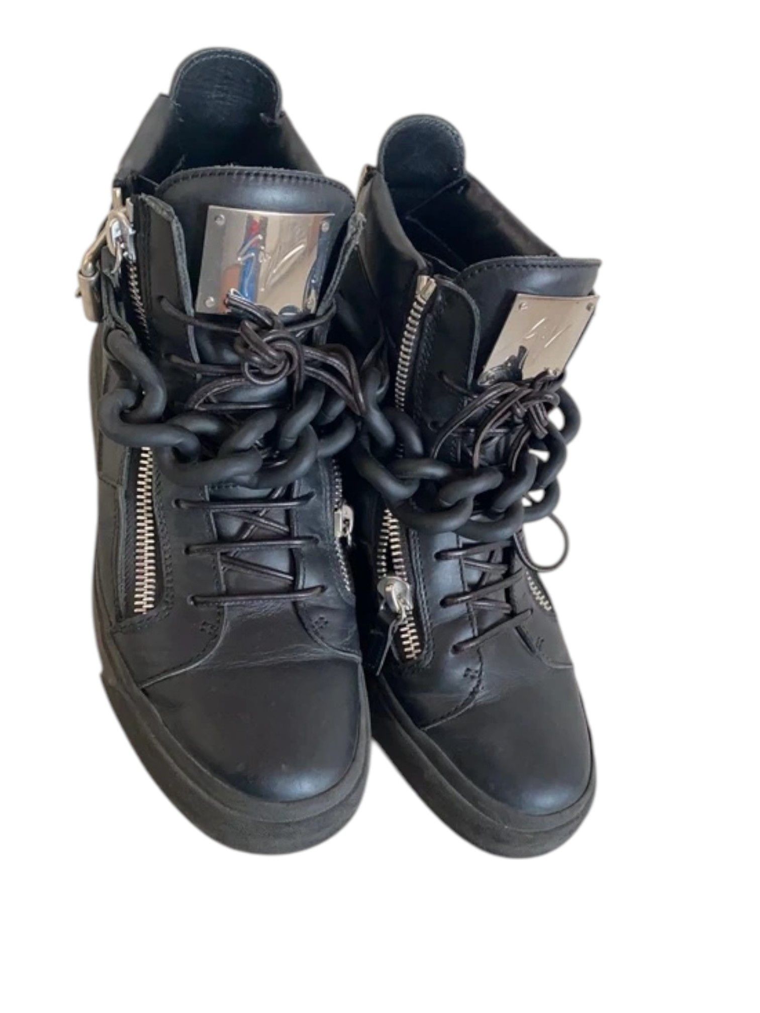 Giuseppe Zanotti Giuseppe Zanotti Black Leather Chain Silver Plate , 2010s Size US 7 / EU 40 - 7 Thumbnail