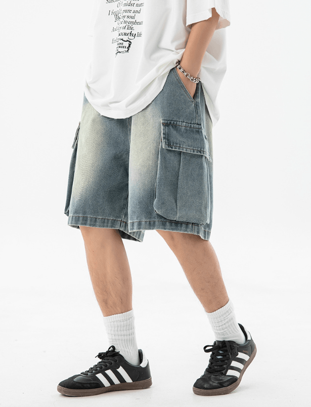 Vintage Men's loose distressed washed cargo denim shorts Size US 32 / EU 48 - 2 Thumbnail