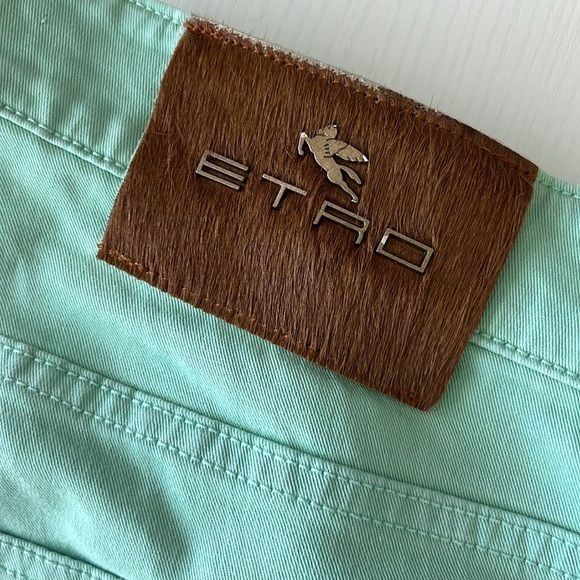 Etro Etro Ponyhair Tag Cotton Mint Branded Leather Straight Leg D Size US 36 / EU 52 - 1 Thumbnail