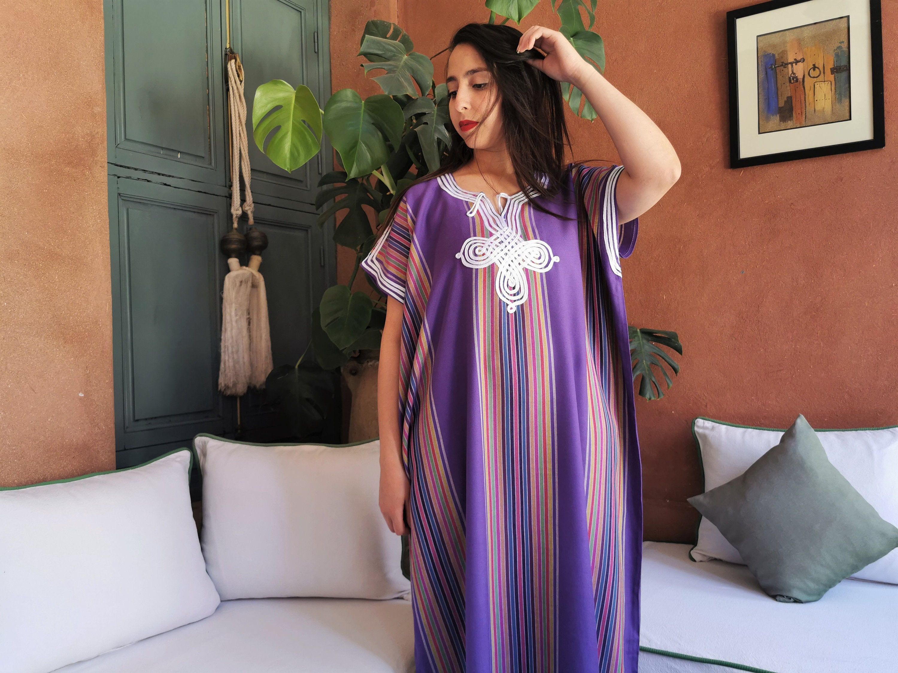 Designer × Handmade Purple Moroccan Bohemian Kaftan Size ONE SIZE - 1 Thumbnail