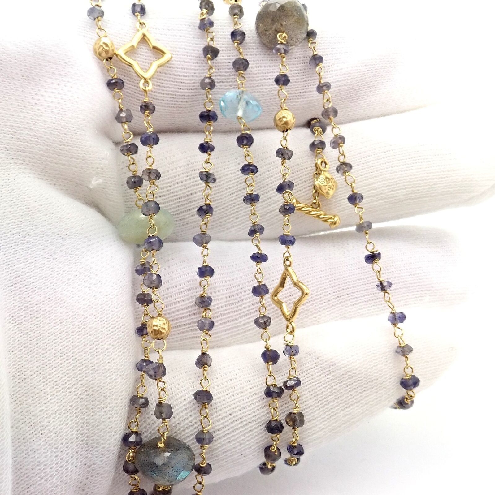 18k Yellow Gold 46 Long Chain Bead Toggle Necklace