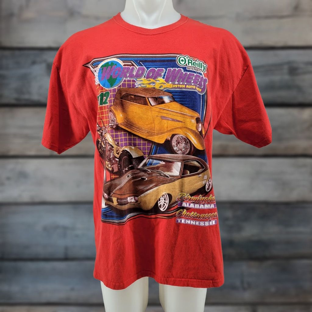 Gildan O'Reilly Shirt Mens XL 2012 World of Wheels Custom Car TN AL Auto Show Red Shirt Mens XL Red Cars Size US XL / EU 56 / 4 - 1 Thumbnail