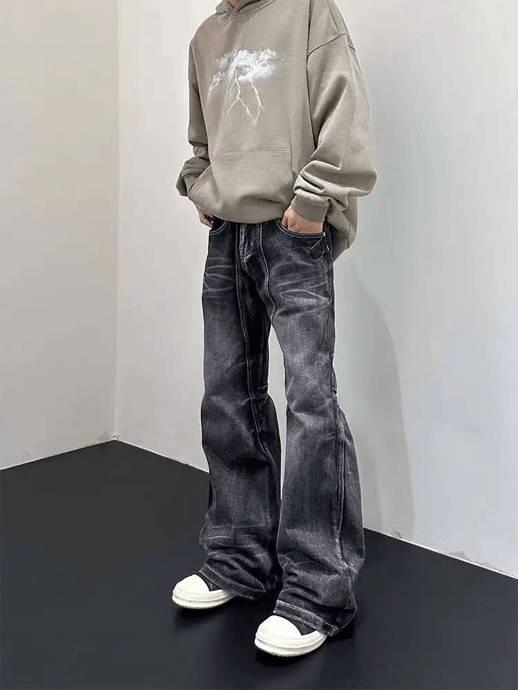 Japanese Brand × Jean Street wash black baggy micro flare jeans Size US 30 / EU 46 - 1 Thumbnail