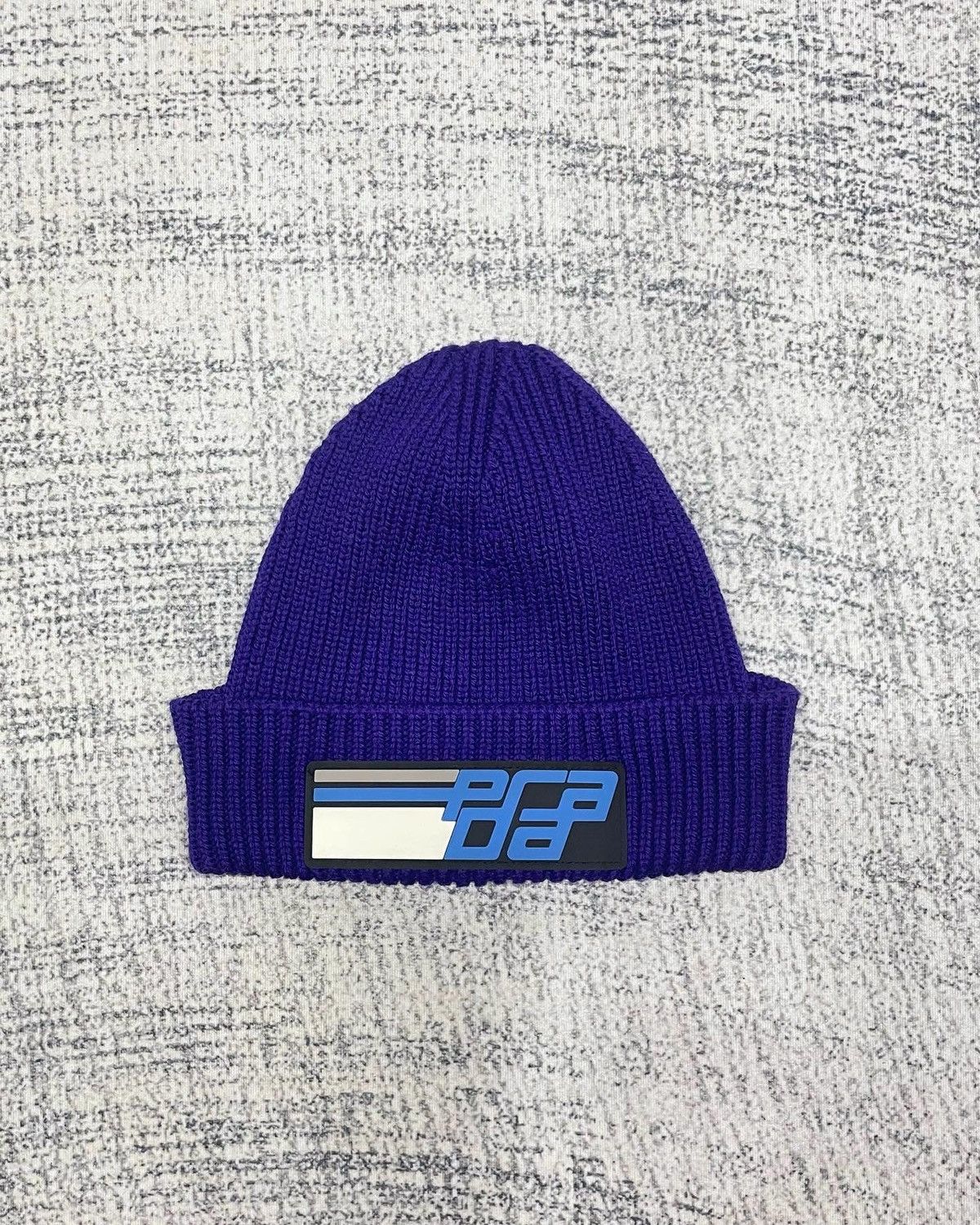 image of Prada Aw18 Logo Patch Wool Beanie in Purple, Men's