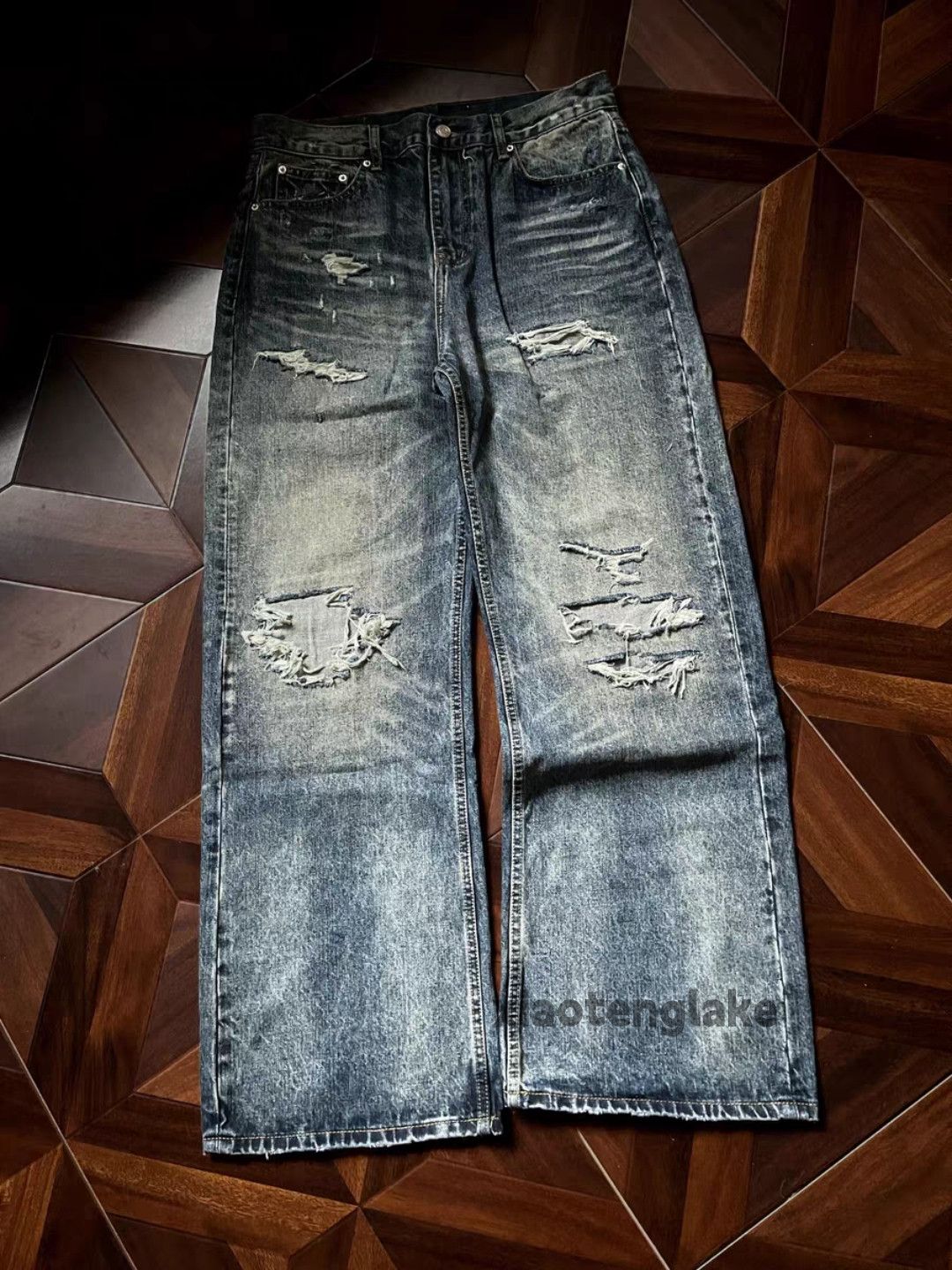 Jean Custom washed faded loose baggy hiphop grunge jeans Size US 34 / EU 50 - 2 Thumbnail