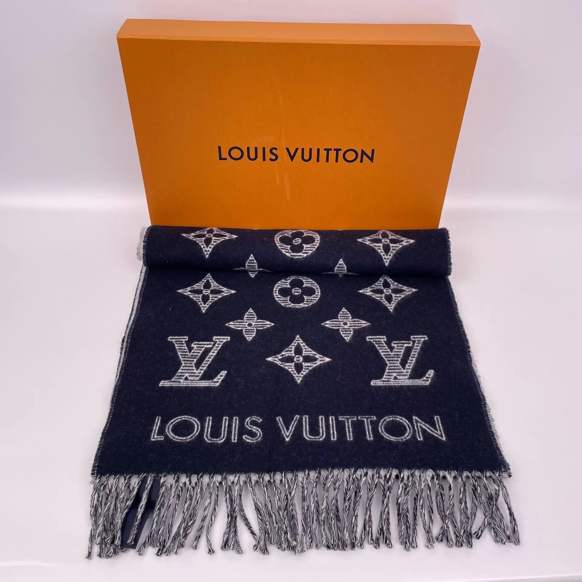 Louis Vuitton LV All-Over Print Navy Scarf Size ONE SIZE - 1 Thumbnail