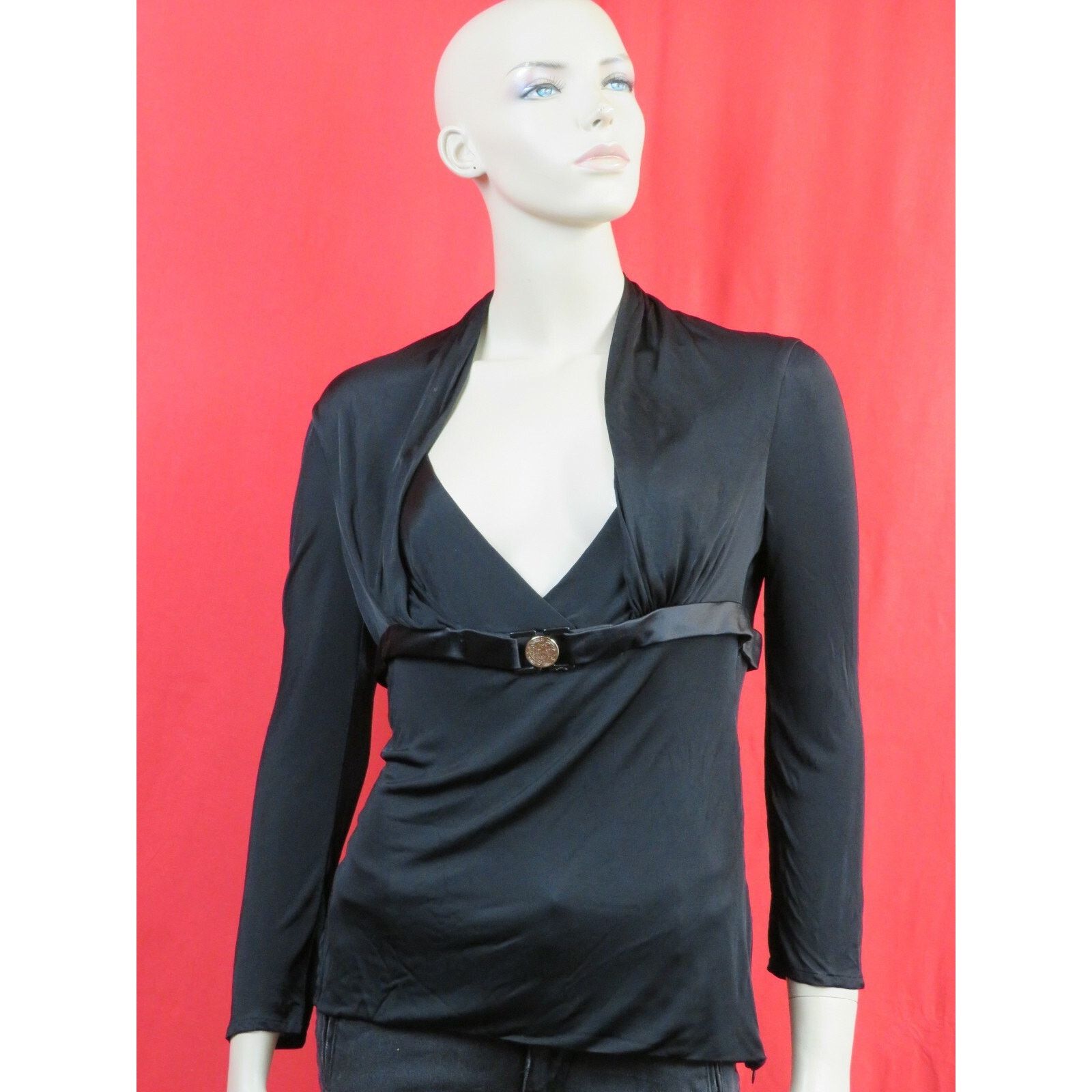 Versace VERSACE BLACK SILK BELTED MEDALLION LOGO DRESS TOP 46 ITALY Size L / US 10 / IT 46 - 12 Thumbnail