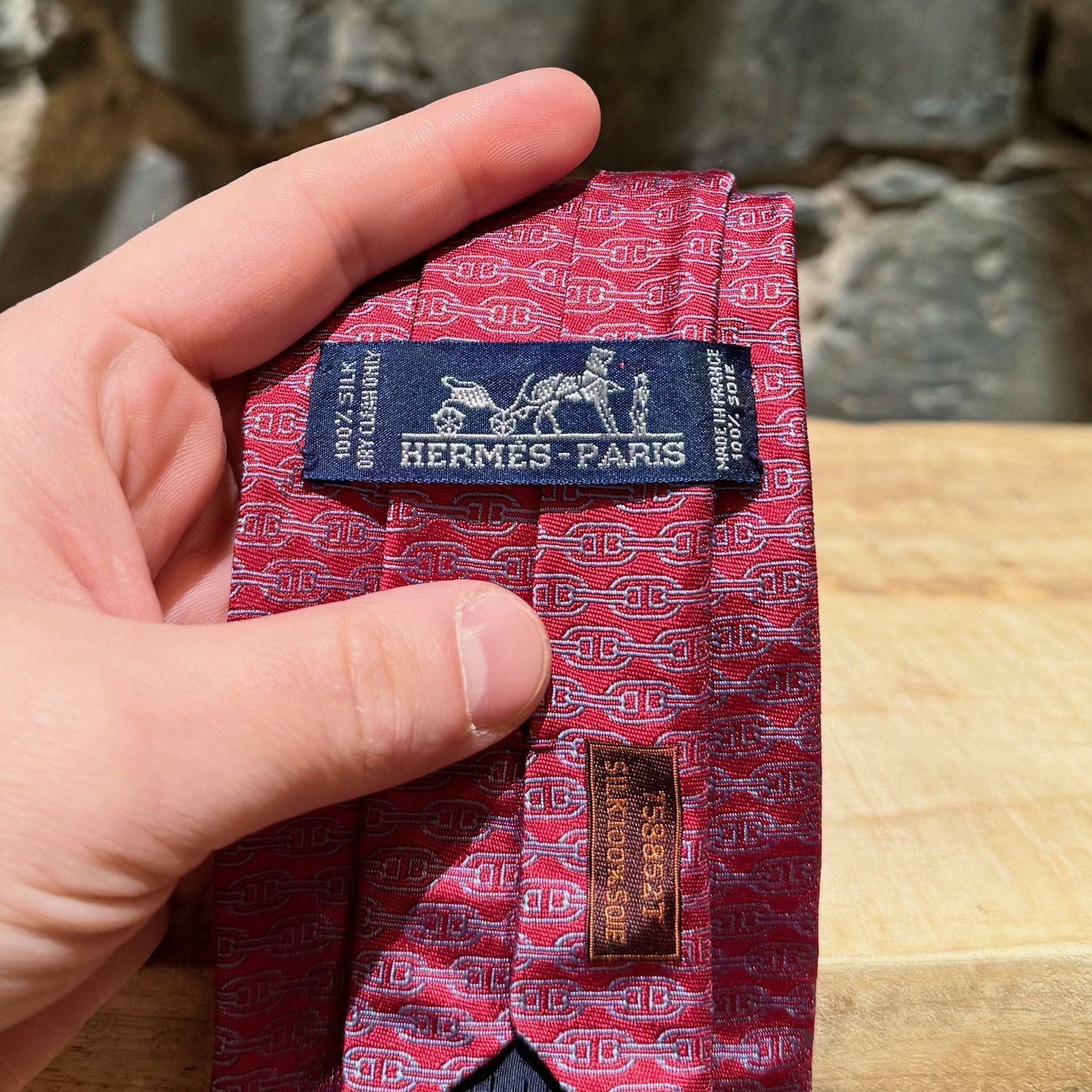 Hermes Hermès Chaine D'Ancre Horizontal Stripe Red Silk Tie Size ONE SIZE - 6 Thumbnail