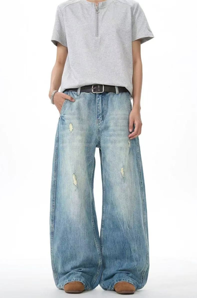 Vintage American men's loose wide-leg vintage ripped washed jeans Size US 32 / EU 48 - 1 Thumbnail