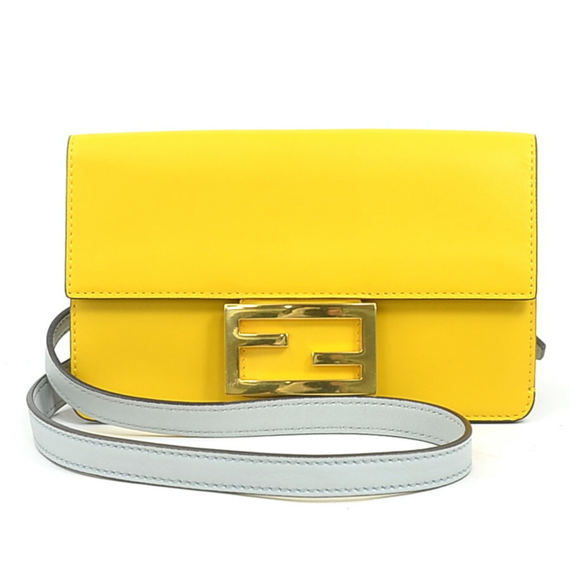 Fendi FENDI Flat Baguette Shoulder Bag in Yellow and Light Gray Leather, Women's, 8BS039-AAIW (h31756a) Size ONE SIZE - 1 Thumbnail