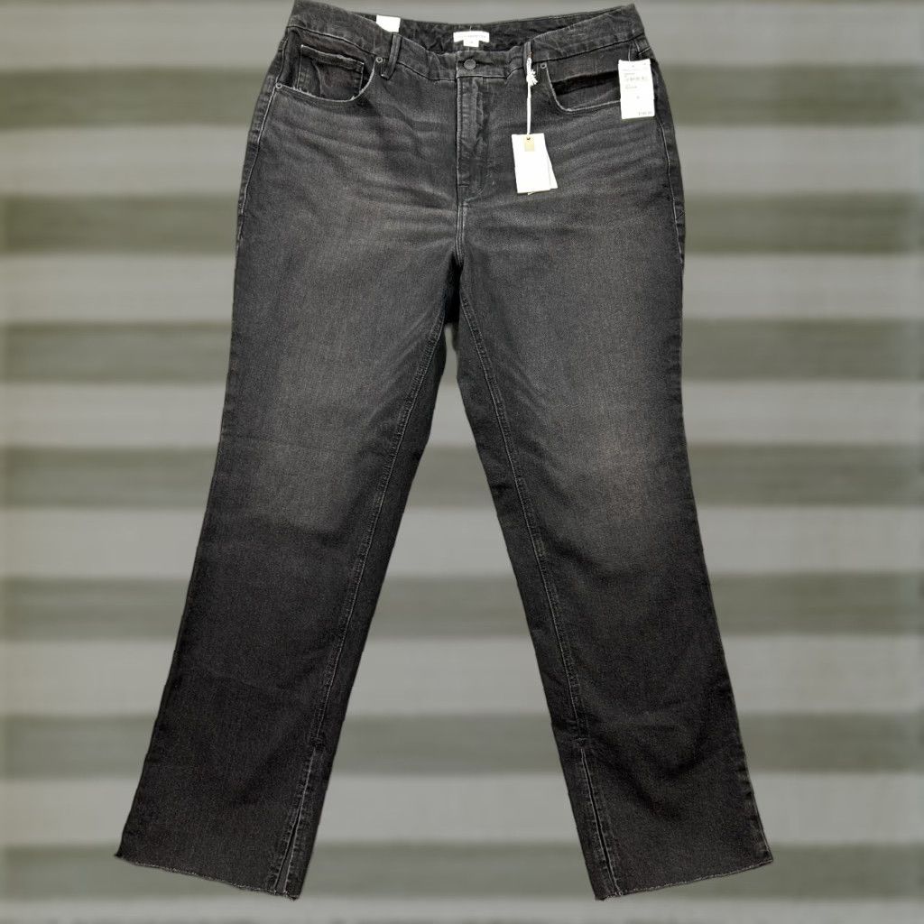 Good American Jeans Women 16 Black Straight 5-Pocket Denim NWT High Rise Regular Inseam 32 Color Black Size 16