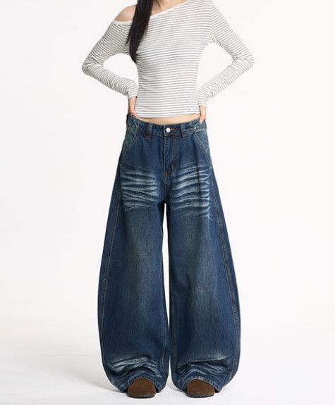 Japanese Brand American retro whiskered washed curved jeans for men Size US 32 / EU 48 - 1 Thumbnail