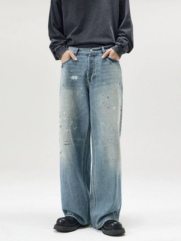 Japanese Brand Men's vintage ink splatter wash distressed jeans Size US 32 / EU 48 - 2 Thumbnail