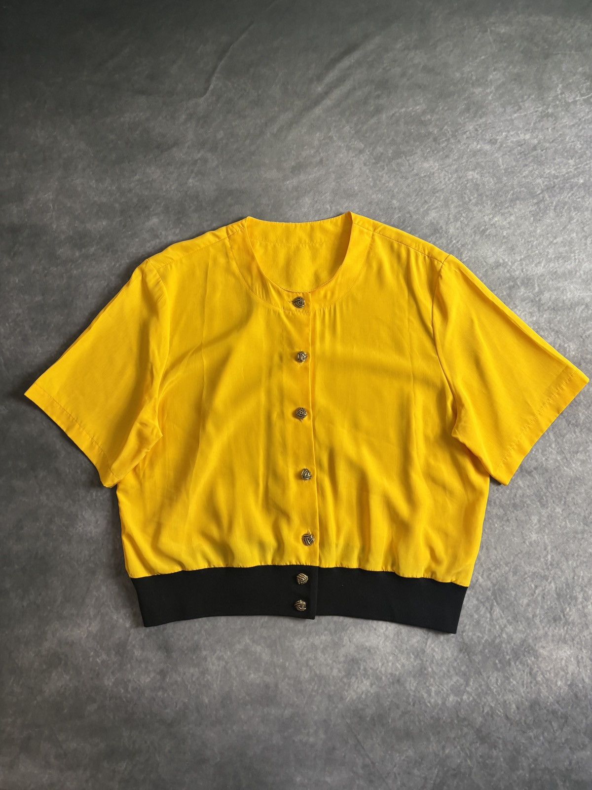 Marks & Spencer × Vintage 1980s Vintage St. Michaels Short Sleeve Blouse Elastic Poly Size XXL / US 16-18 / IT 52-54 - 2 Thumbnail