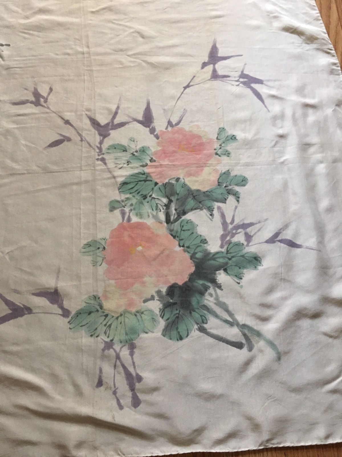 Japanese Brand FLOART’S Vintage Rose Floral Shanghai Silk Scarf Size ONE SIZE - 2 Thumbnail