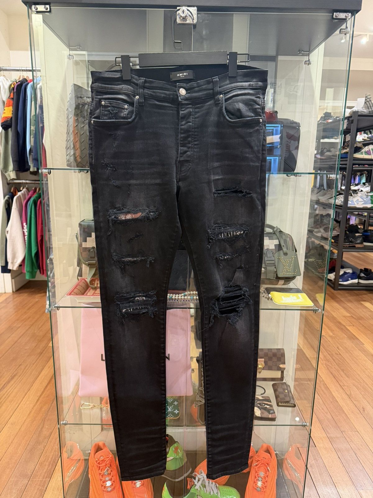Amiri Amiri Hibiscus Artpatch Distressed Slim Jeans - Black Size US 34 / EU 50 - 1 Thumbnail