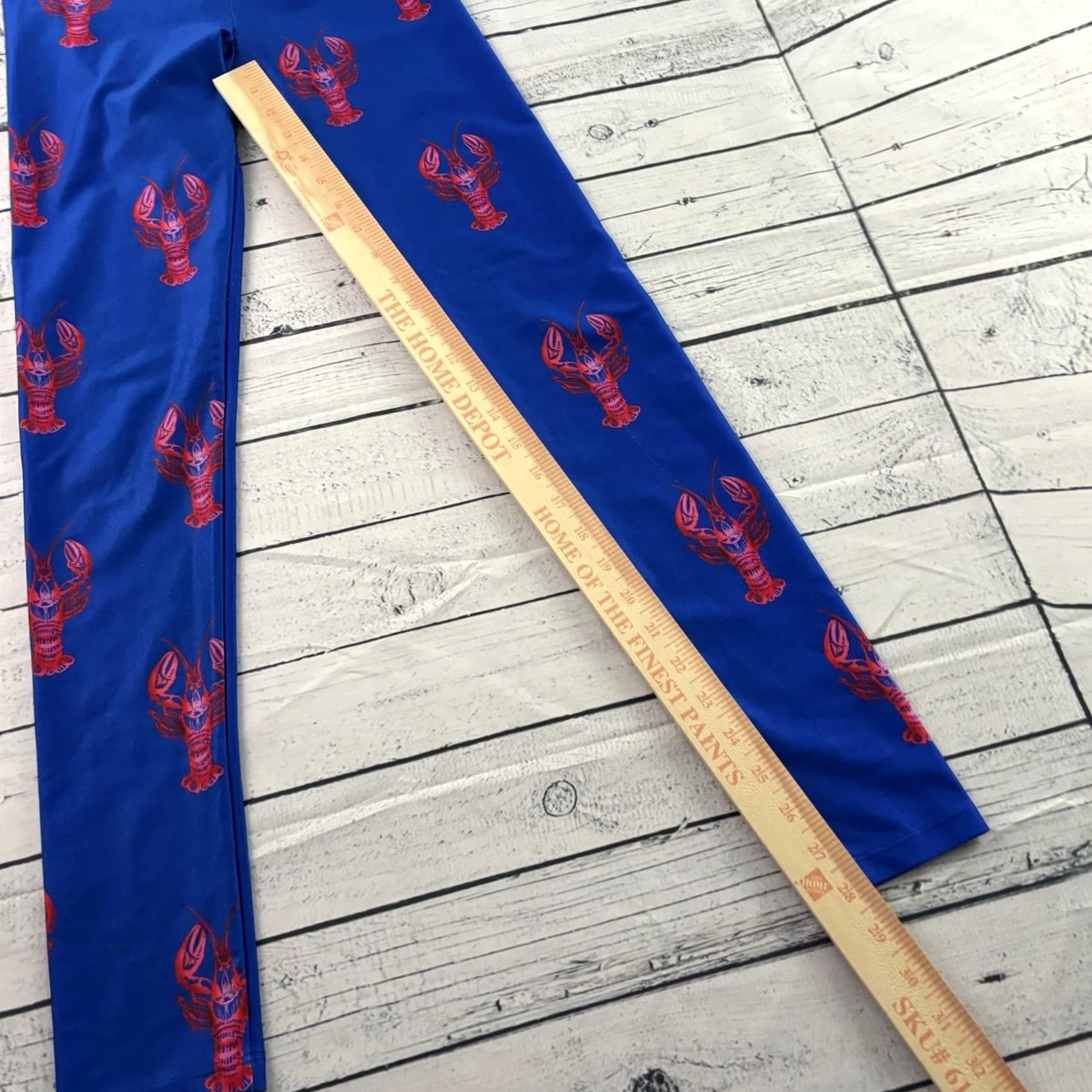 Vintage Goldsheep Leggings Women's Small Blue Red Lobster Print Athletic Yoga Compression Skinny Beachwear Activewear Shirt Off-Shoulder Tights Size 28" / US 6 / IT 42 - 2 Thumbnail