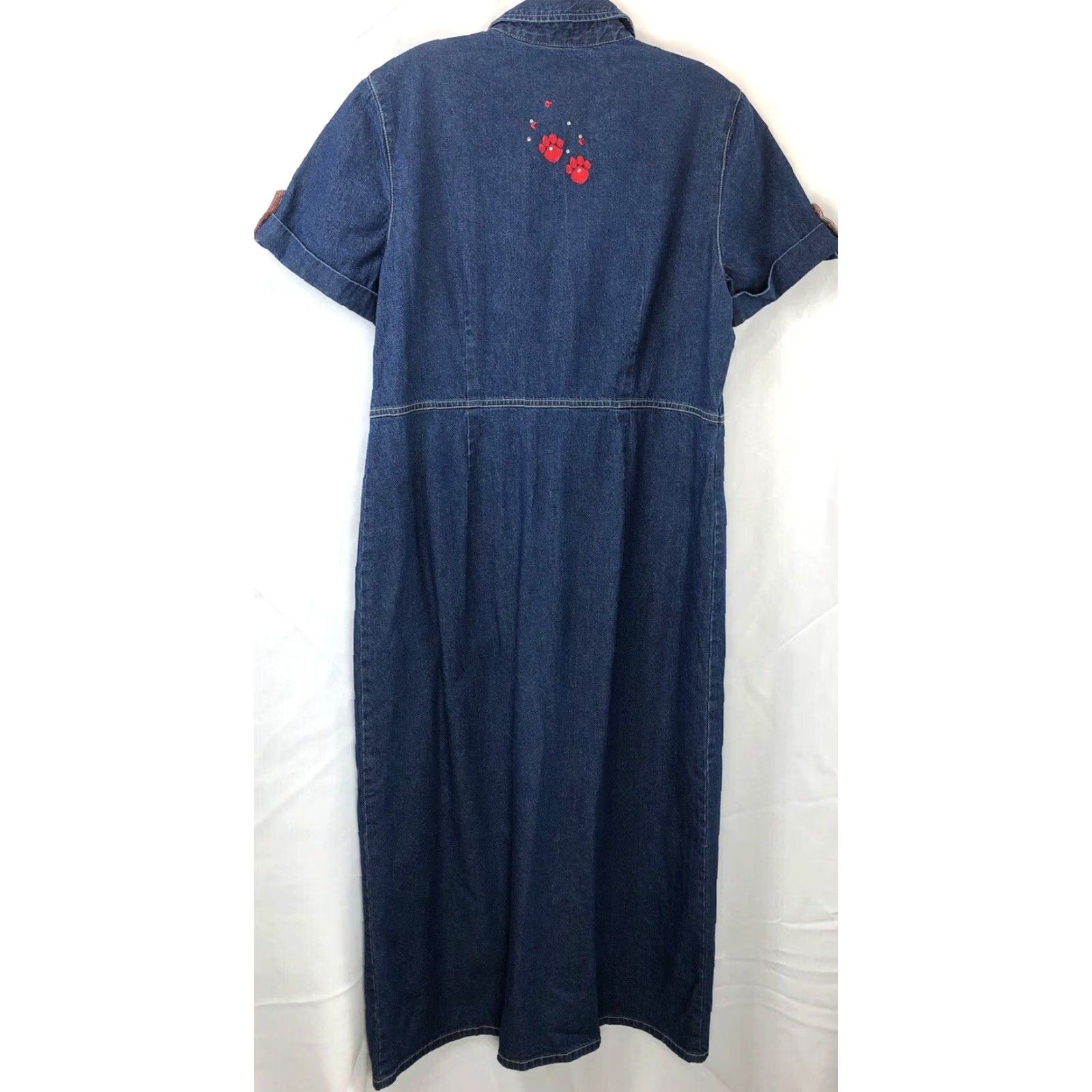 Vintage VINTAGE White Stag Maxi Denim Dress L Blue Jean Beads Dog Mom Puppy Paws Embroidered SnapUp Size 36" / US 14 / IT 50 - 2 Thumbnail