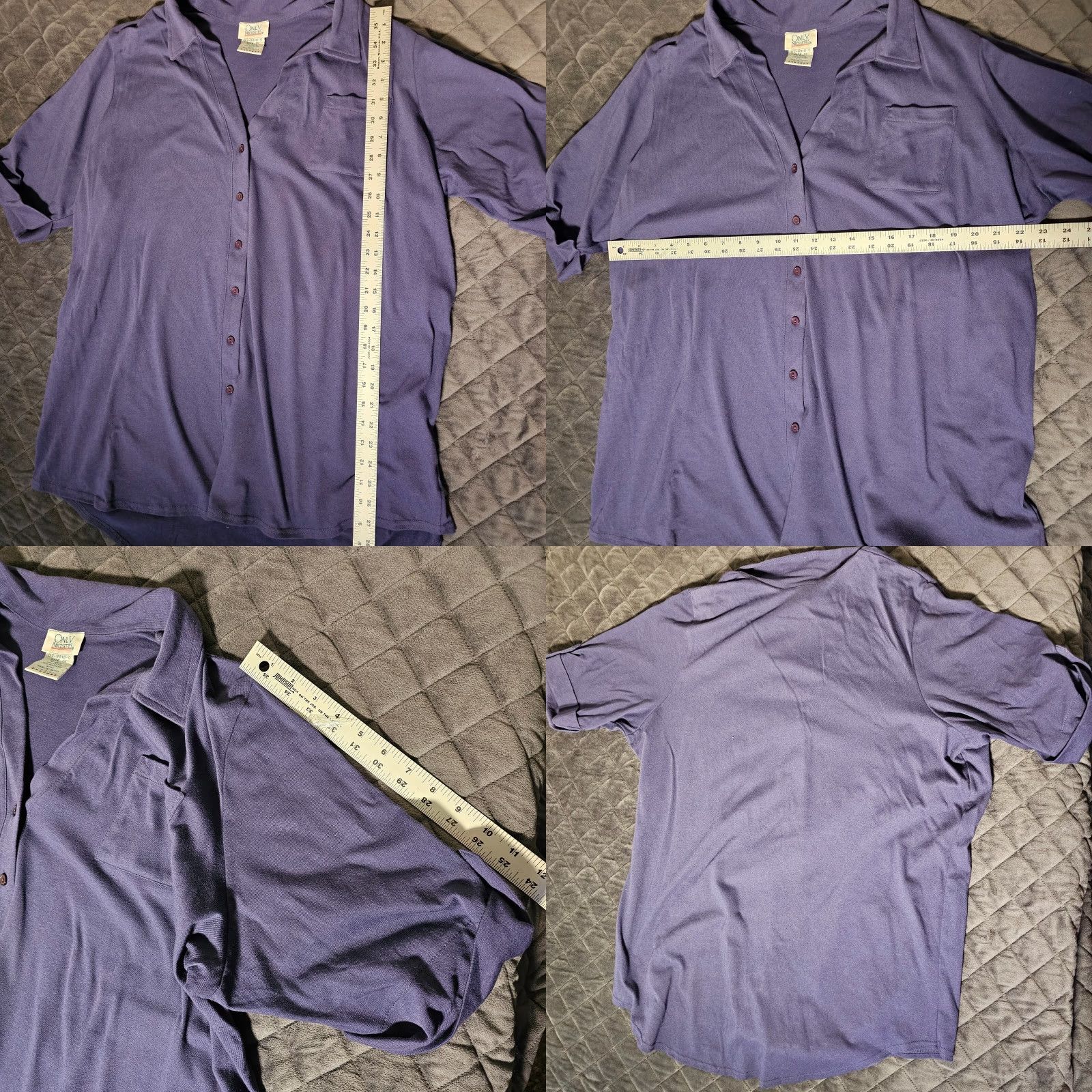 Vintage Only Necessities Women's Button-Down Blouse Shirt 1X Purple 3/4 Sleeve Pocket Casual Polka Dot Image: N/A Size XL / US 12-14 / IT 48-50 - 8 Thumbnail