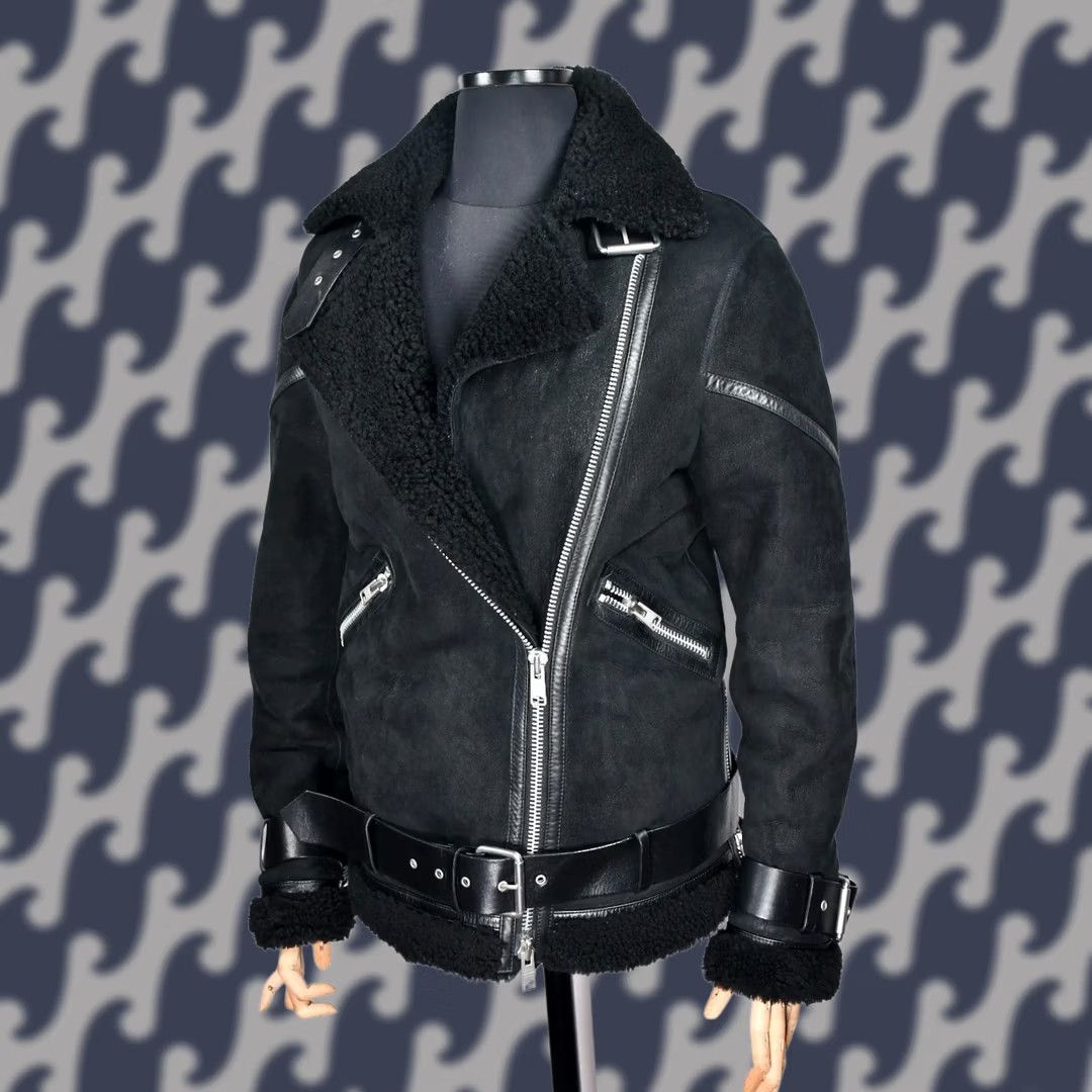 Allsaints AllSaints Hawley Oversized Shearling Jacket Womens S Black Biker Coat 100% Genuine Sheepskin Chest 50 cm Back Length 66 cm Size S / US 4 / IT 40 - 1 Thumbnail