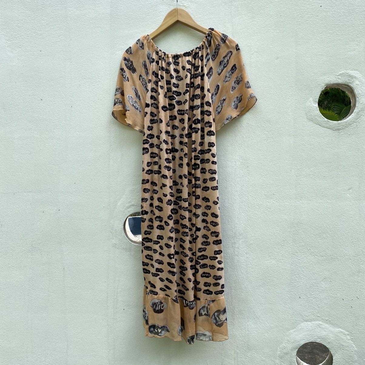Tsumori Chisato Tsumori Chisato Beige Printed Dress Puff Sleeves Tie Neck Size XS / US 0-2 / IT 36-38 - 16 Thumbnail