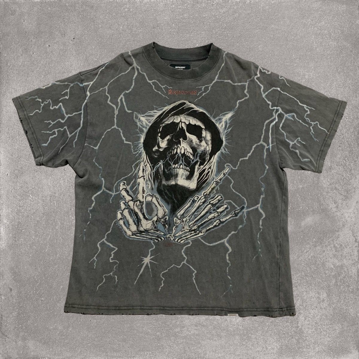 image of Represent Clo Represent Large Louder Than Hell Vintage Grey Tee, Men's