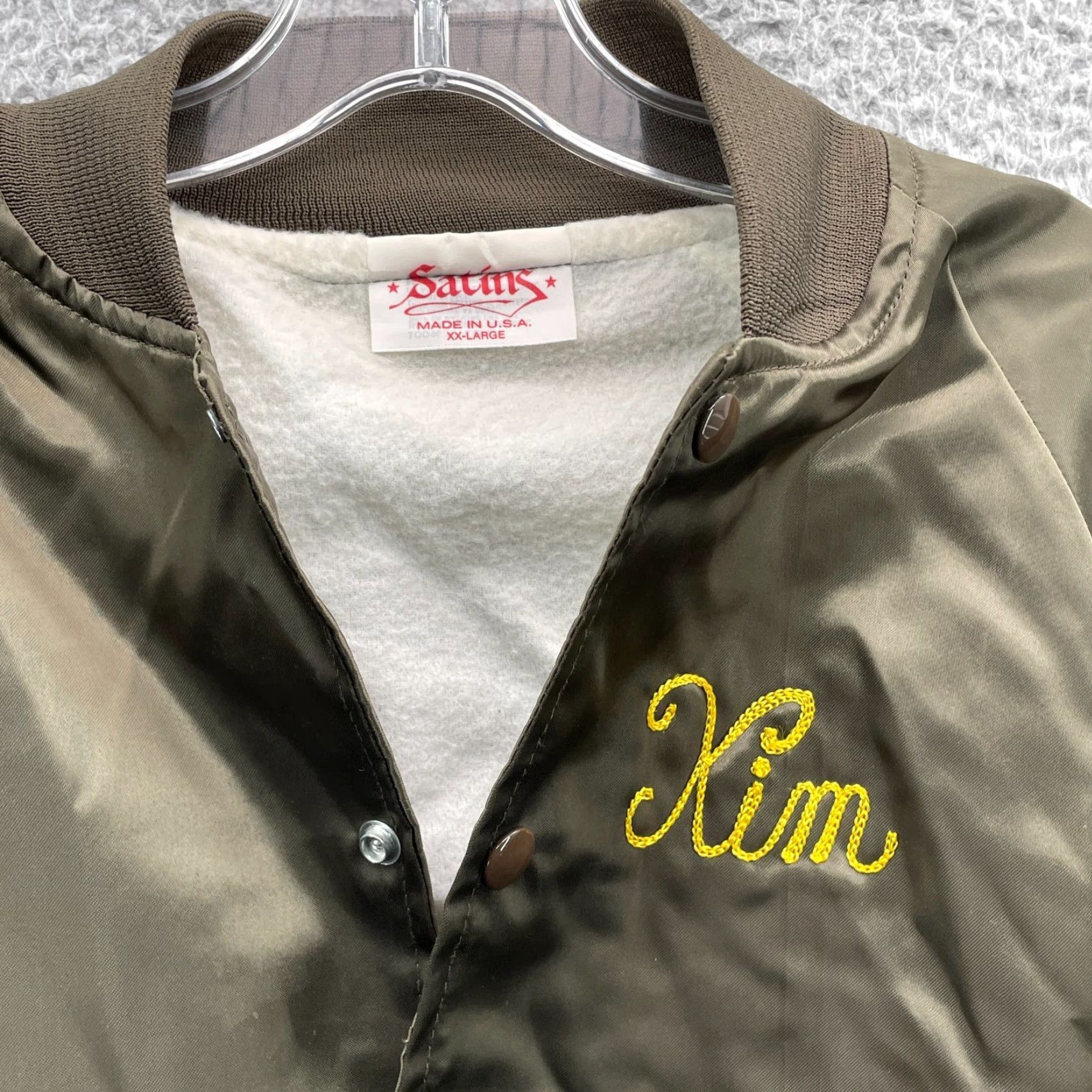 Olive VINTAGE Satins Bomber Jacket XXL Olive Green Mob Wife Kim Varsity 90s Streetwear Retro Satin Embroidered Logo Zipper Jacket Mens Women Size US XXL / EU 58 / 5 - 4 Thumbnail