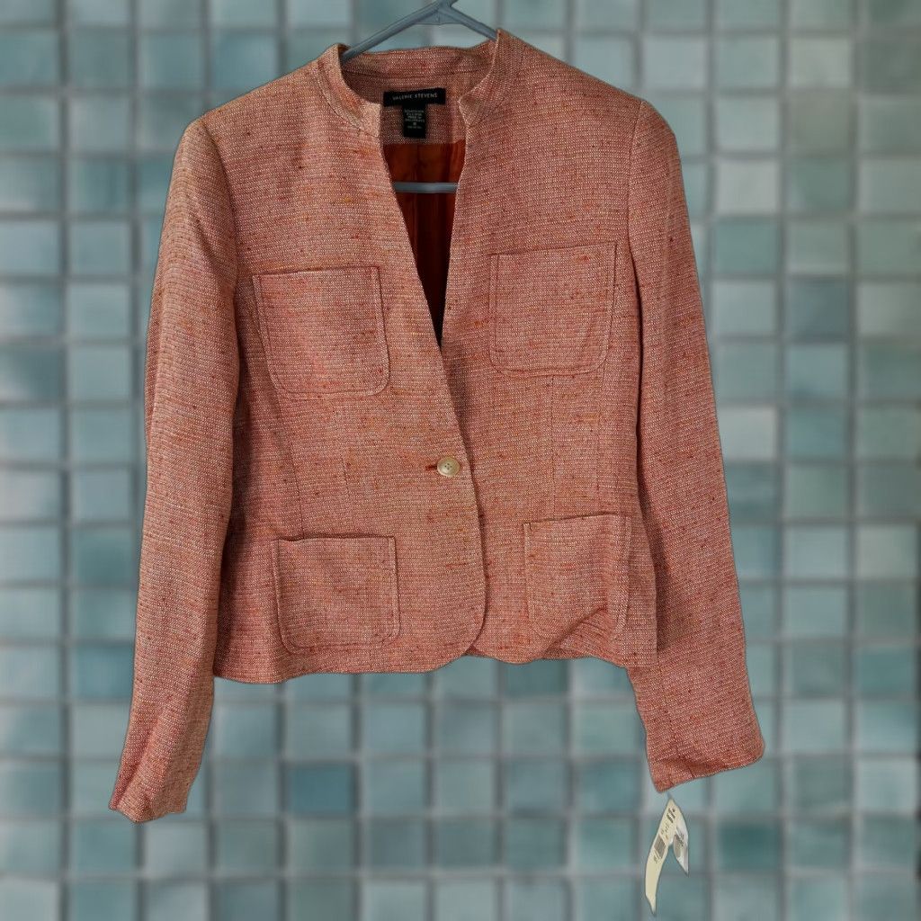 Vintage Valerie Stevens Women's Blazer Orange Lined Pockets Woven Textured Size 6 Size M / US 6-8 / IT 42-44 - 1 Thumbnail