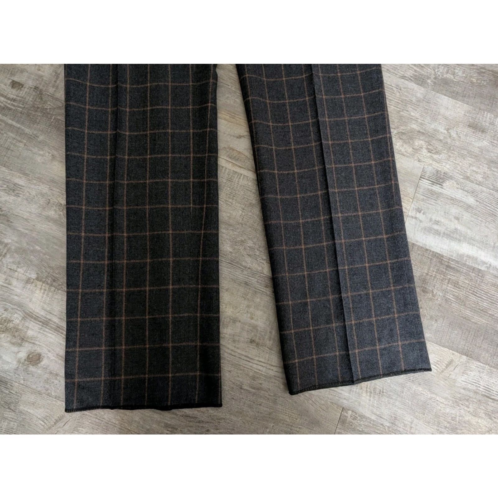 Vintage PAUL FREDRICK Gray Windowpane Wool Dress Pants 42X37 Pleated Regular Fit Men's Size US 42 / EU 58 - 2 Thumbnail