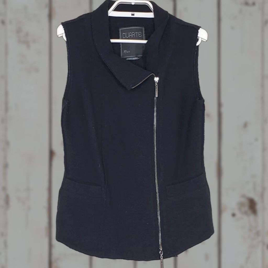 Vintage VINTAGE Duarte Vest XS Black Side Zip Turn Down Collar 100% Boiled Wool Pockets Women Size XS / US 0-2 / IT 36-38 - 1 Thumbnail