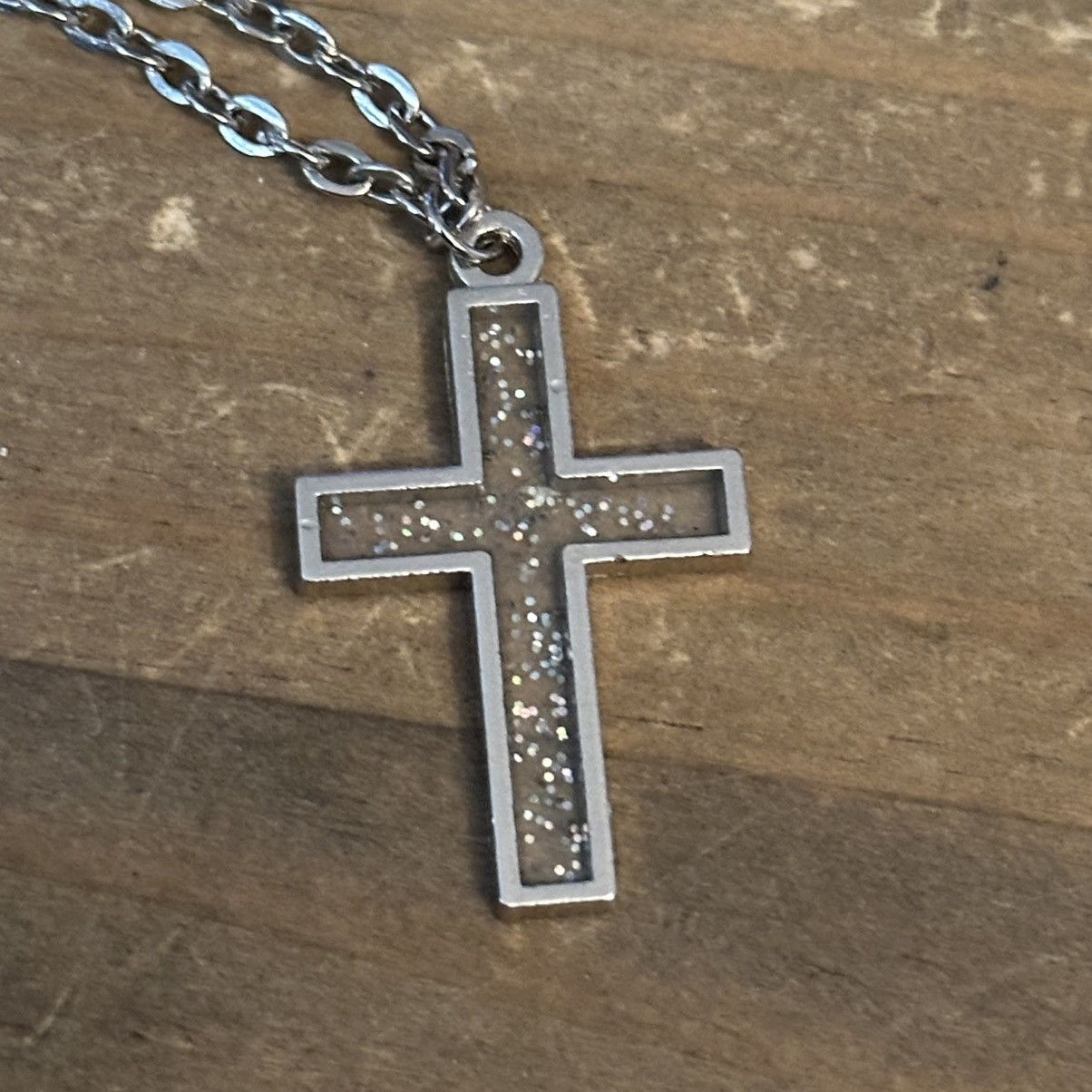 Vintage Vintage silver iridescent glitter cross pendant necklace Size ONE SIZE - 3 Thumbnail