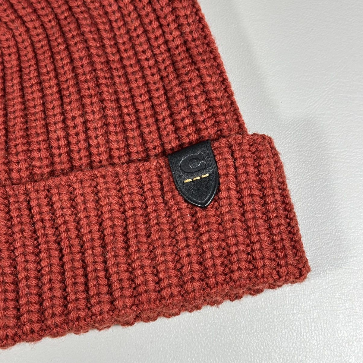 Coach COACH Embossed Knit Merino Wool Beanie in Terracotta Color Size ONE SIZE - 2 Thumbnail