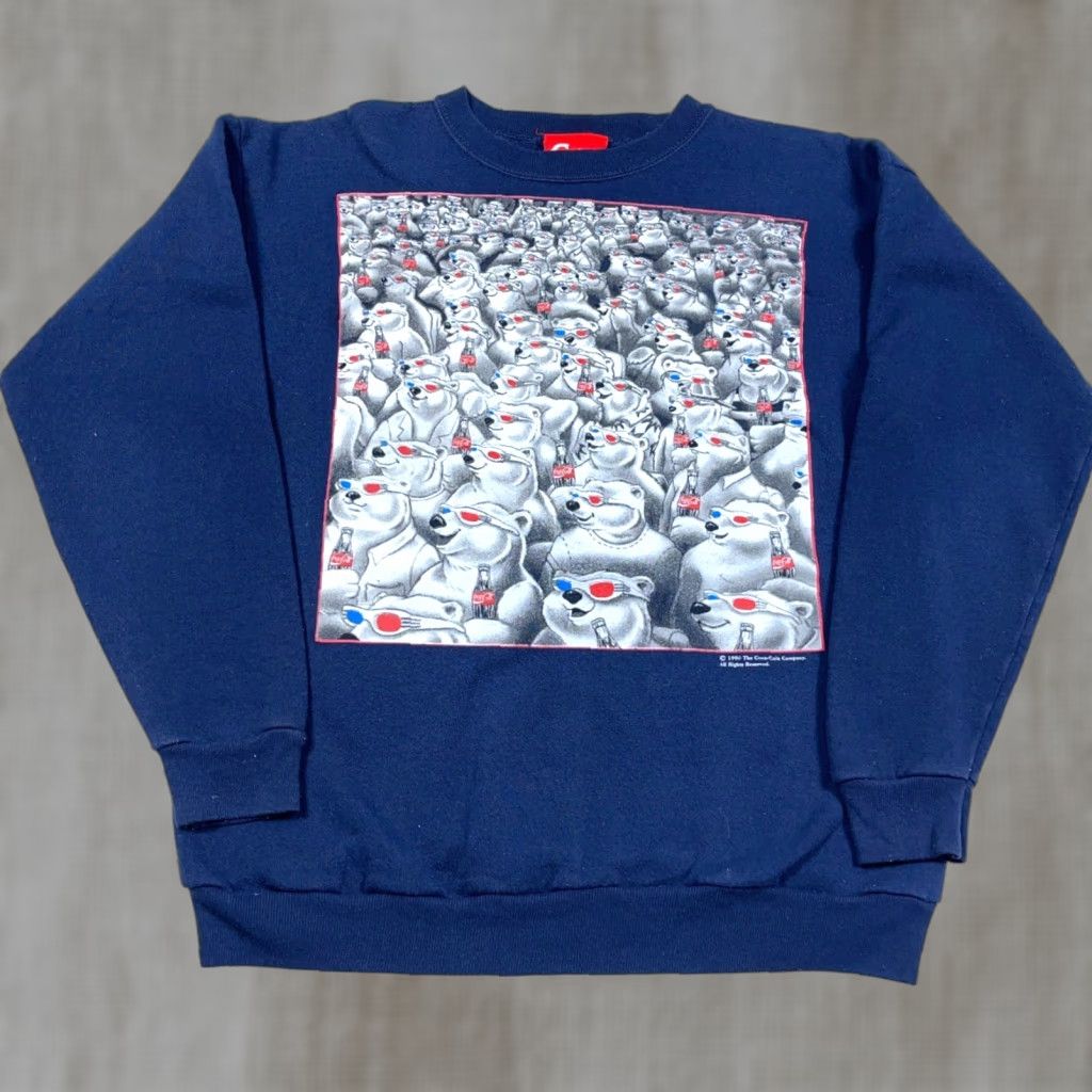 Vintage VINTAGE Coca-Cola Sweatshirt Men Large Blue Crewneck Polar Bear 3D Glasses 90s Size US L / EU 52-54 / 3 - 1 Thumbnail