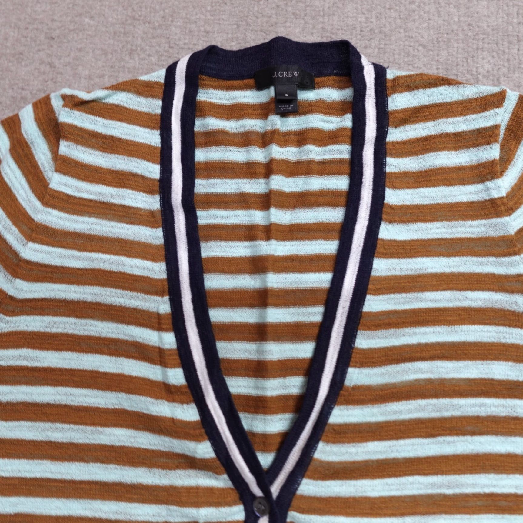J.Crew J.Crew Cardigan Sweater Womens Small Brown Blue Lightweight Button Front Striped Viscose Long Sleeve Regular Size Women Size S / US 4 / IT 40 - 2 Thumbnail