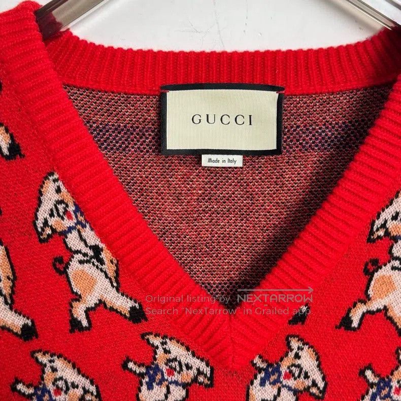 Gucci Gucci Red pig-patterned v-neck sweater Size XS / US 0-2 / IT 36-38 - 2 Thumbnail