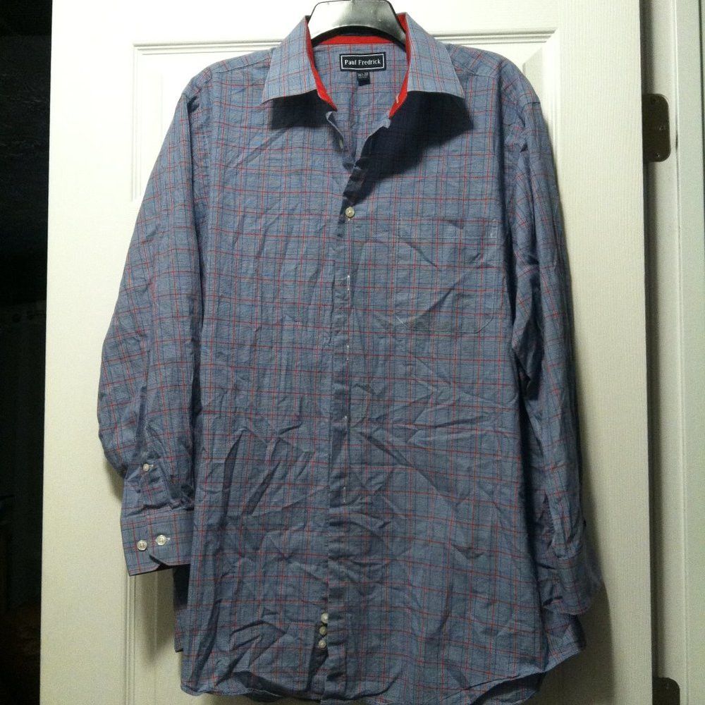Paul Fredrick PAUL FREDRICK MEN'S BLUE 100%COTTON DRESS SHIRT 16.5/33 Size US L / EU 52-54 / 3 - 3 Thumbnail