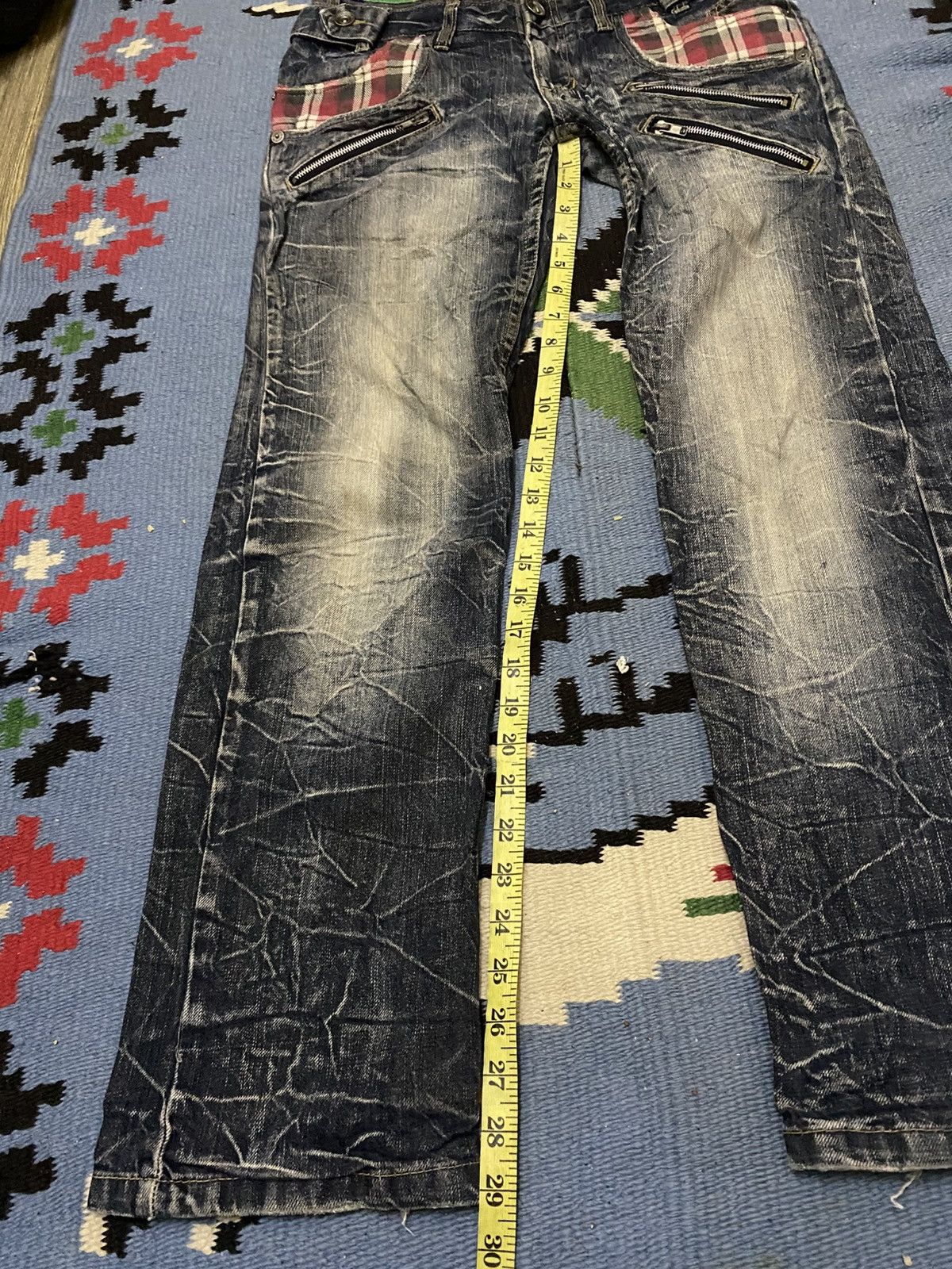 Japanese Brand DISTRESSED DENIM PATINA DOUBLE WAIST LIGHTNING SPARK JEAN Size US 30 / EU 46 - 16 Thumbnail