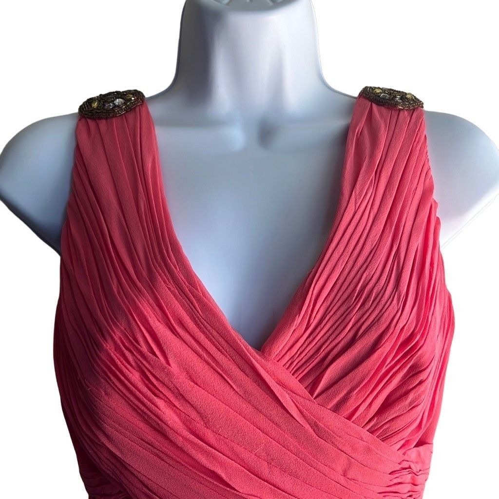 Other Marchesa Notte Womens 8 100% Silk Cocktail Dress Pink Pleate Size M / US 6-8 / IT 42-44 - 3 Thumbnail