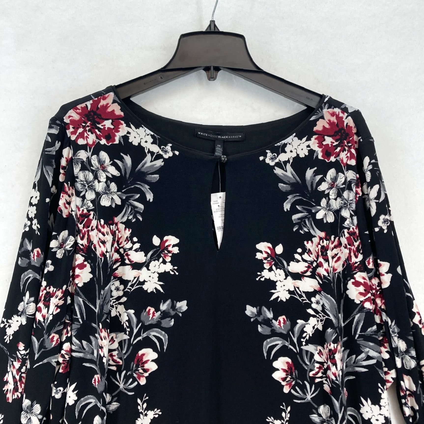 White House Black Market White House Black Market 3X Floral Print Long Sleeve Tunic Top Black 3X Women Blouse Feminine Size XXL / US 16-18 / IT 52-54 - 2 Thumbnail