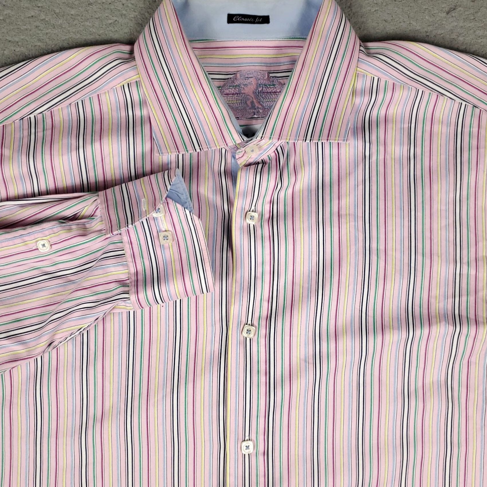 BUGATCHI Bugatchi Shirt Mens XL Pink Striped Button-Up Long Sleeve Regular Fit Vintage No Size US XL / EU 56 / 4 - 2 Thumbnail