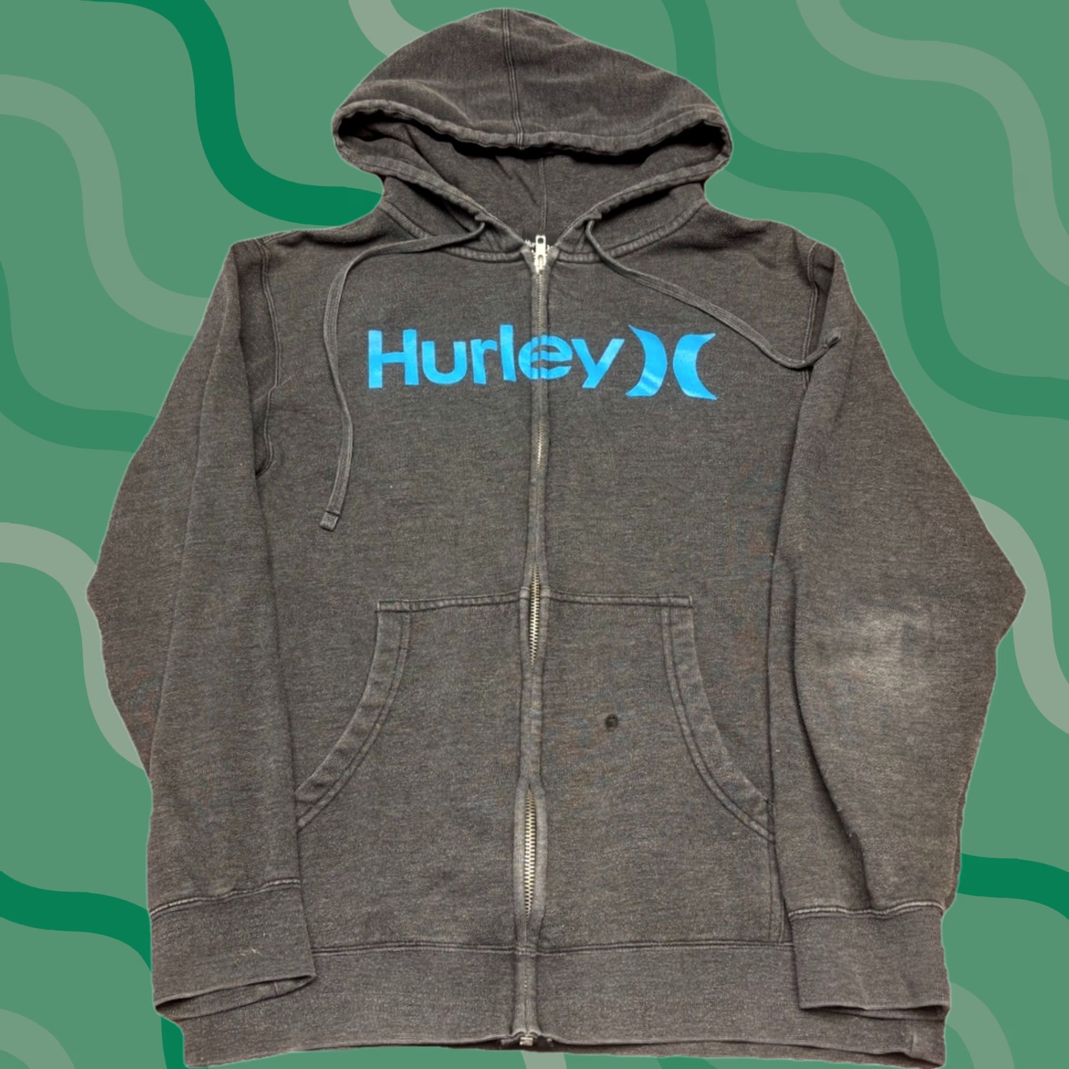 Hurley VINTAGE Hurley Hoodie Full Zip Sweatshirt 90s Surf Skate Gray Small Mens Hooded Knit Cotton Zip Up Size US S / EU 44-46 / 1 - 1 Thumbnail
