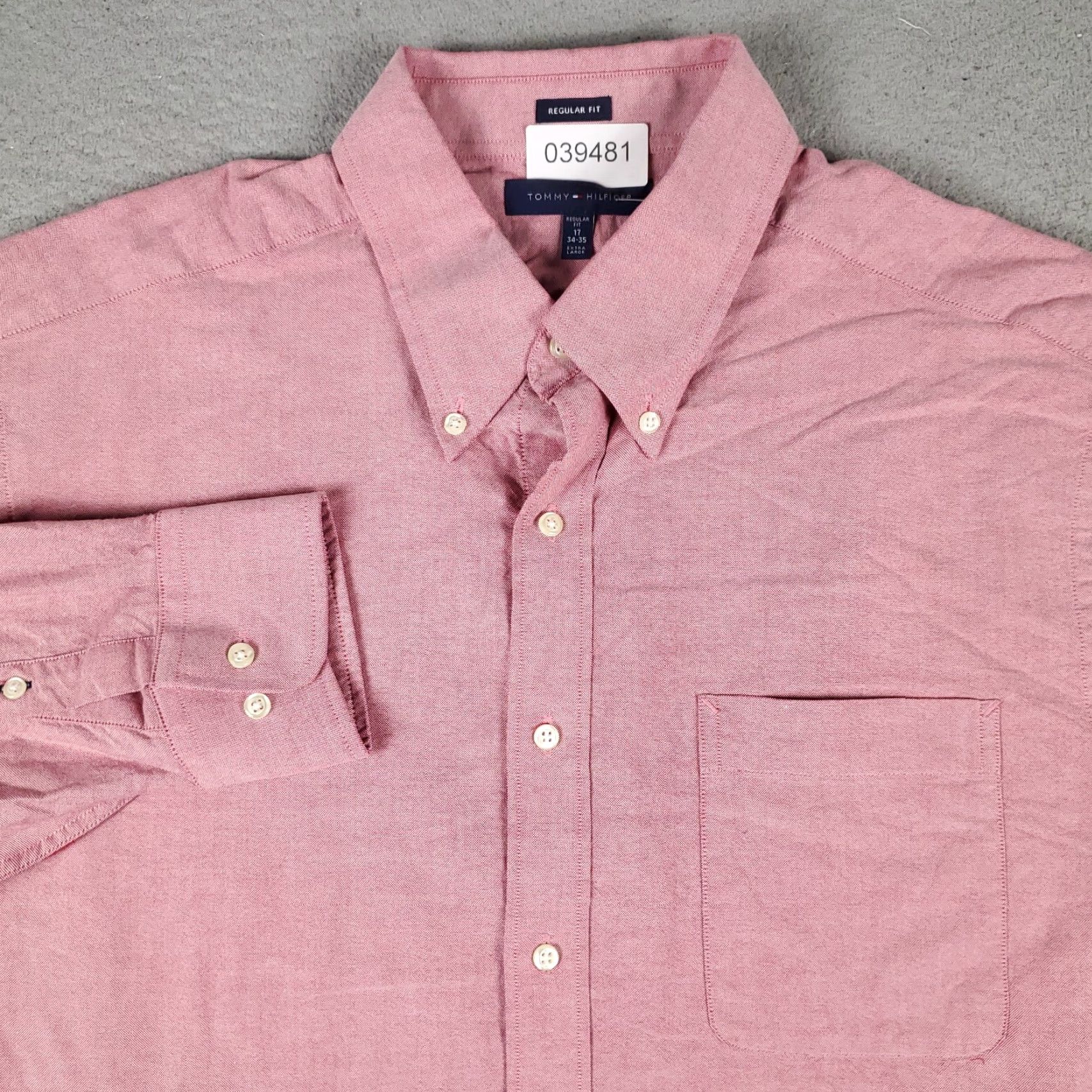 Tommy Hilfiger Tommy Hilfiger Dress Shirt Mens 17 Red Button-Down Long Sleeve 100% Cotton Regular Fit Mens Size 46R - 2 Thumbnail