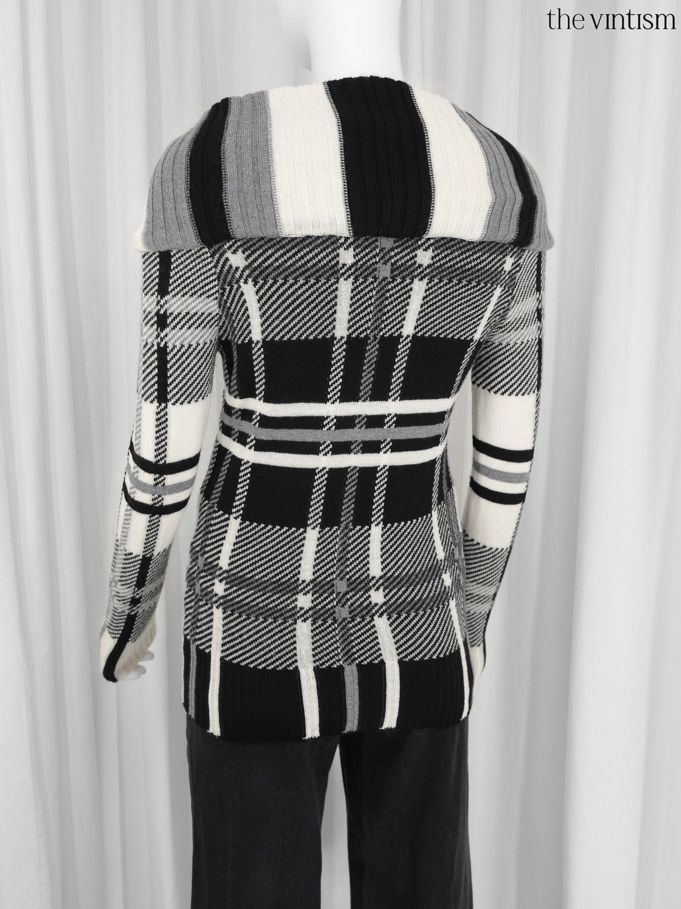 Escada Escada Cream Black Grey Check Pure Virgin Wool Sweater XS/S Size XS / US 0-2 / IT 36-38 - 9 Thumbnail