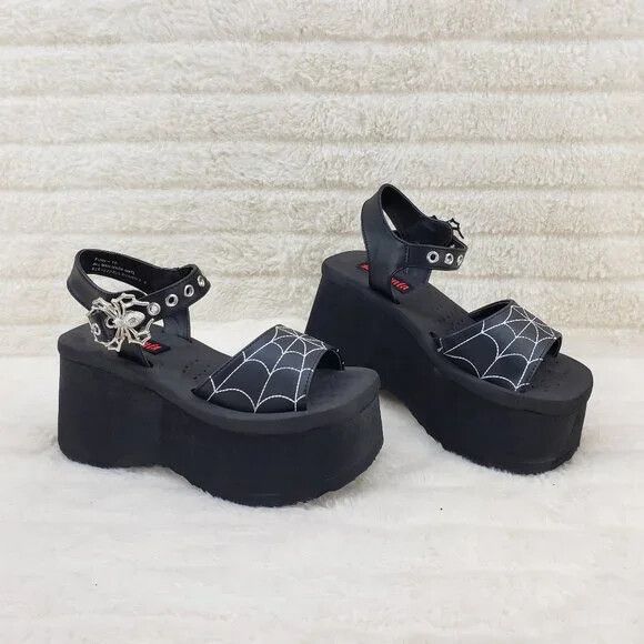 Other Funn Platform Goth Spider Web Sandals Ankle Strap Wedge Shoe Size US 6 / IT 36 - 9 Thumbnail