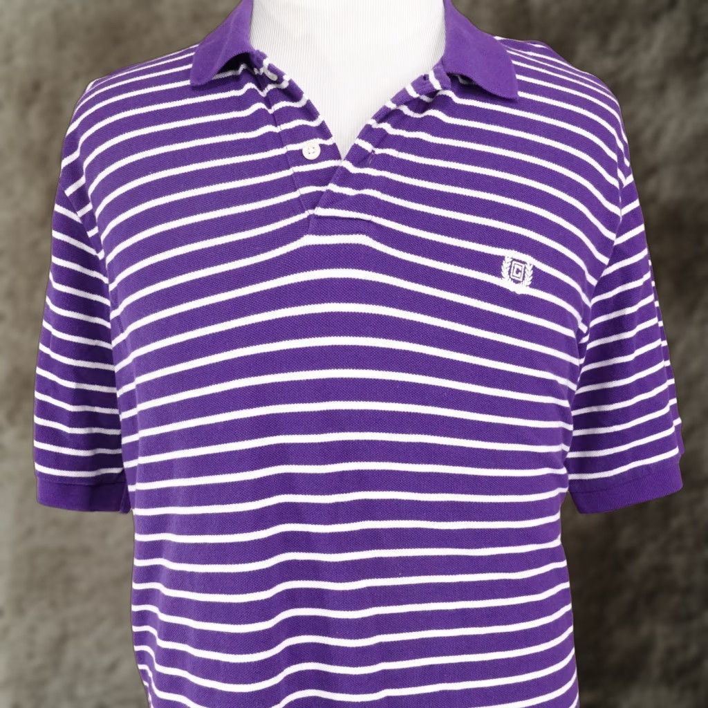 Chaps CHAPS Striped Polo Shirt Mens Short Sleeve Purple Size XL Size US XL / EU 56 / 4 - 1 Thumbnail