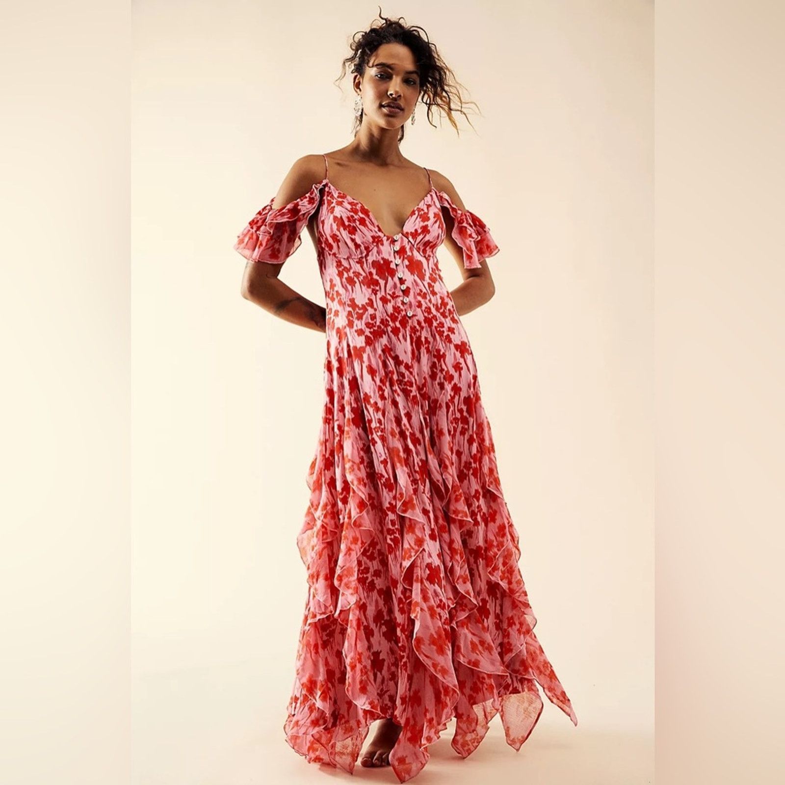 Free People Free People Endless Cascades Maxi Dress Pink & Red Floral Size L / US 10 / IT 46 - 5 Thumbnail