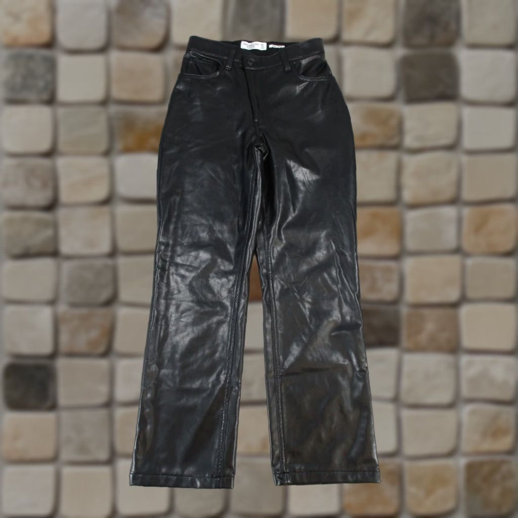 Abercrombie & Fitch VINTAGE Abercrombie & Fitch Women's Pants Petite 0 Black Faux Leather Straight 90s Dress Women Size 25" / US 0 / IT 36 - 1 Thumbnail