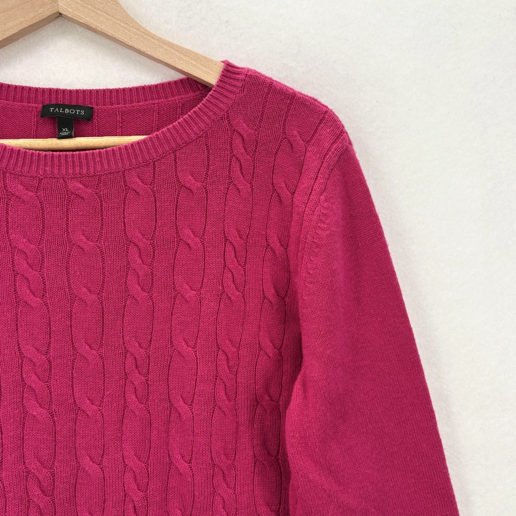 Talbots Talbots Sweater Womens XL Pink Cable Knit Lambswool Blend Button Cuff Pullover Size XL / US 12-14 / IT 48-50 - 2 Thumbnail