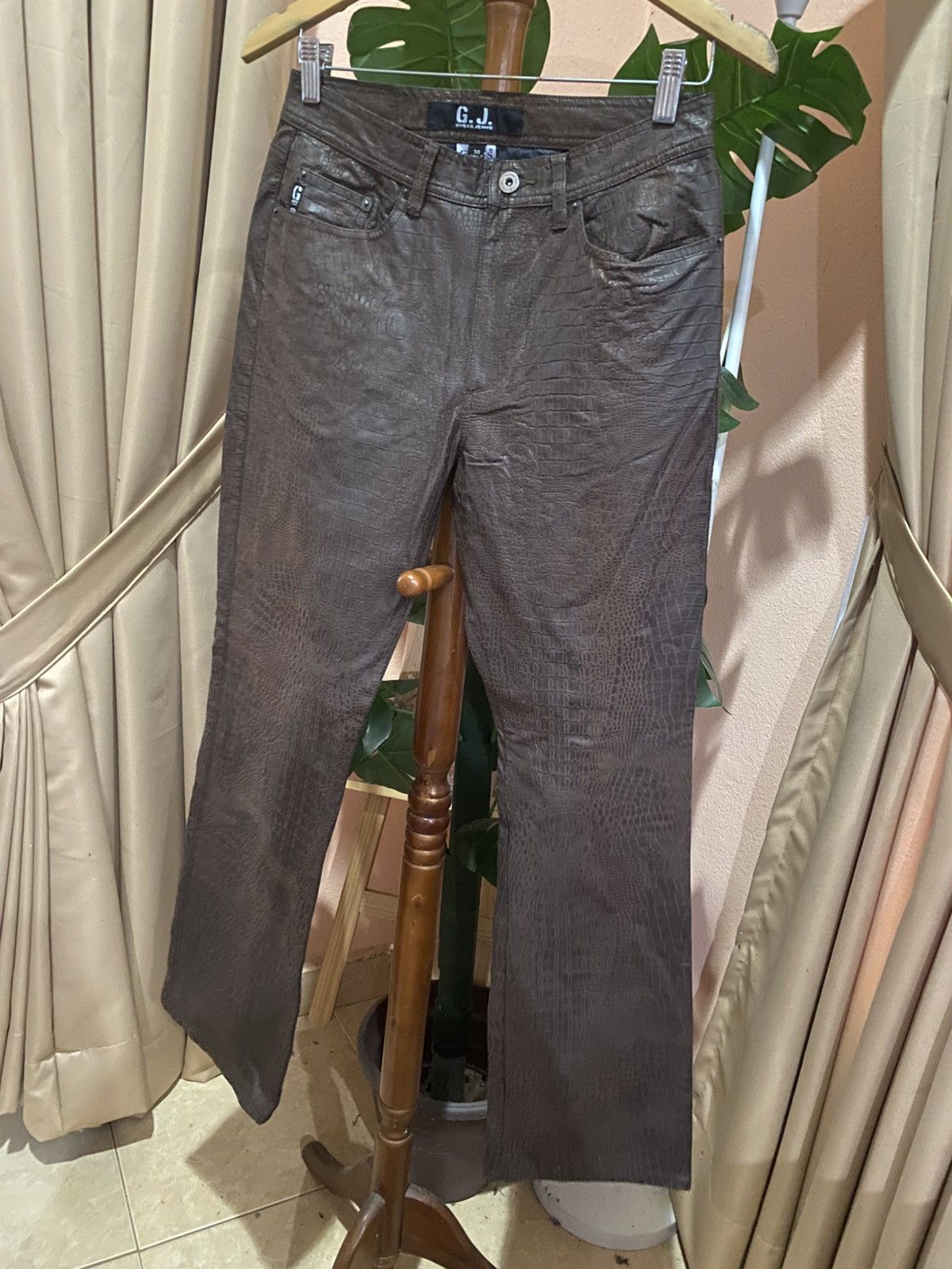 Guess Vintage Guess Jeans G.J. Croc Embossed Brown Pants Size 28" / US 6 / IT 42 - 2 Thumbnail