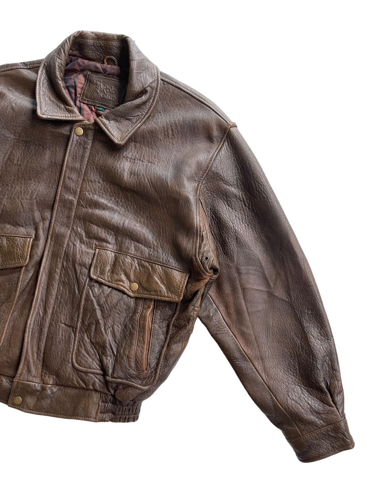 Vintage Vintage Polo Club Leather Bomber Jacket Size US L / EU 52-54 / 3 - 6 Thumbnail